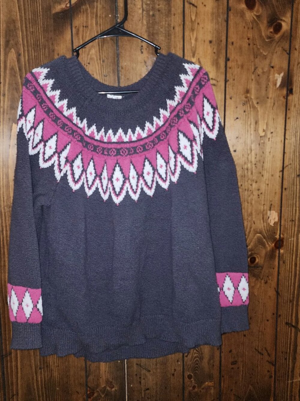 Cozy Fair Isle Yoke Knit Sweater – Charcoal Grey